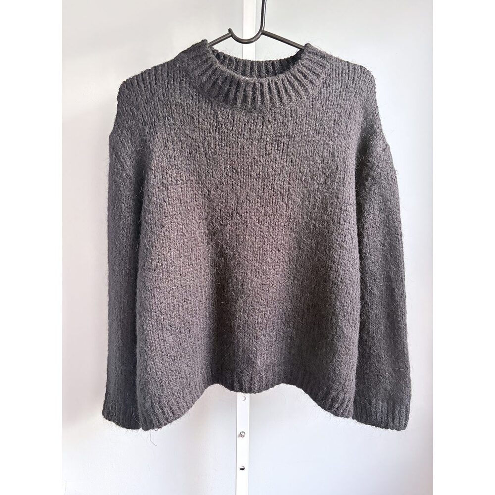 Zara Dark Boucle Textured Knit Pullover Sweater Size M